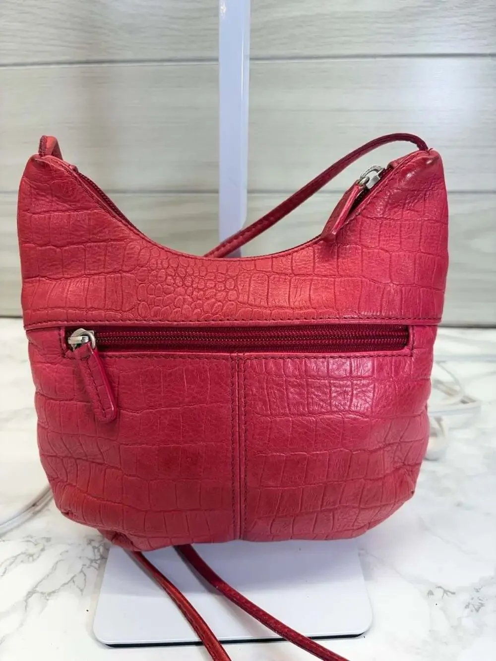 Stone Mountain Pink Crocodile Embossed Leather Crossbody Bag